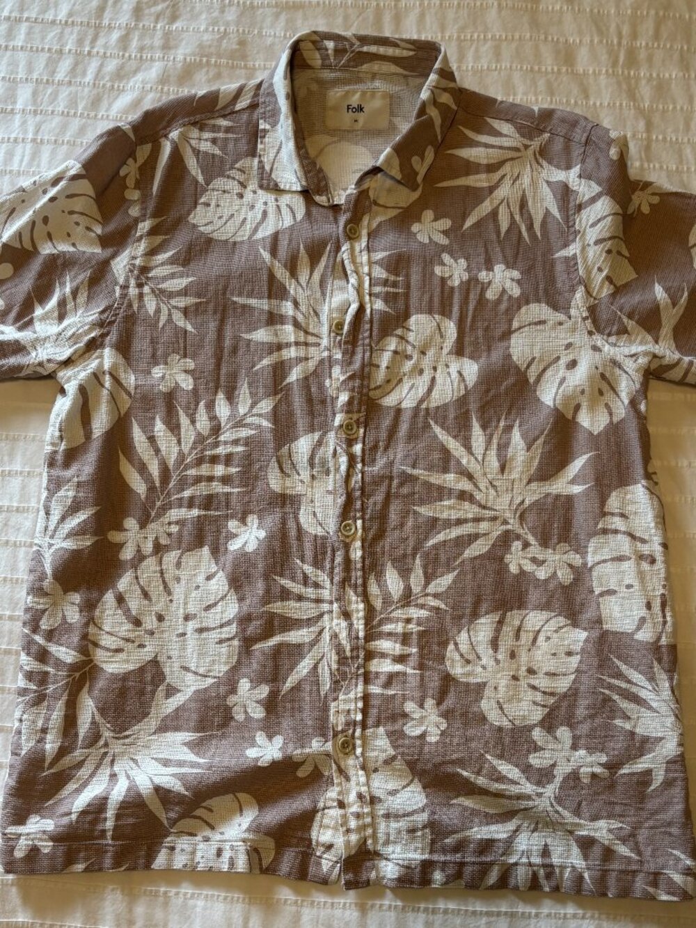 🌴 Folk Men's Tropical Button-Up Shirt Brown Floral Leaf Print Vacation Camp Shi